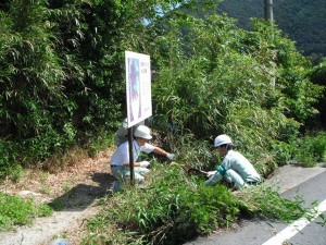標識周囲の草刈
